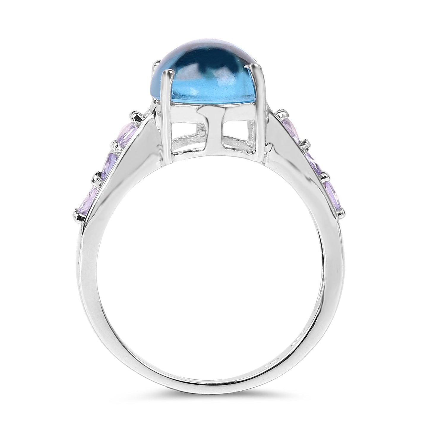 Bague en argent sterling avec topaze bleue suisse de 4,77 carats et tanzanite