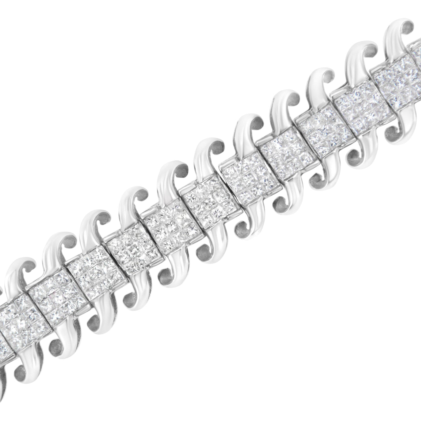 Bracelet de tennis en diamant taille princesse en or blanc 14K