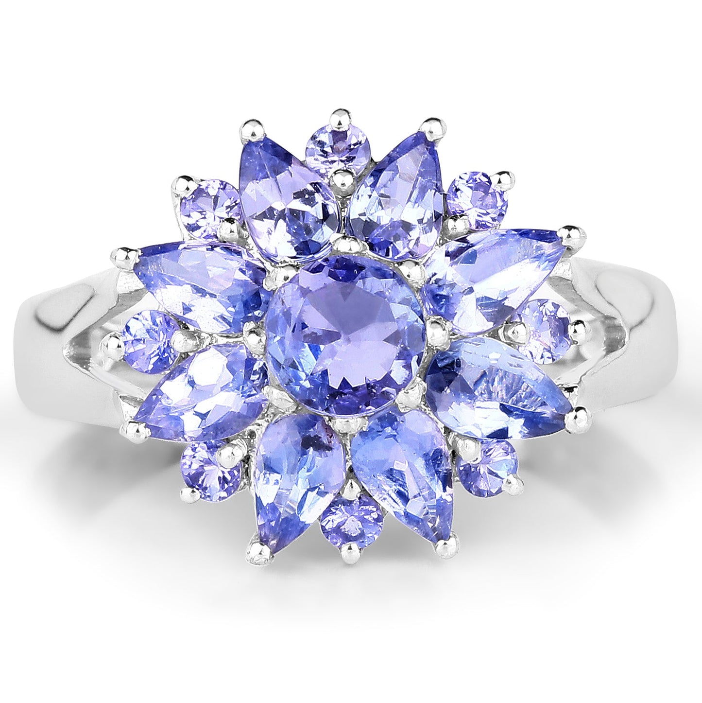 2.43 Carat Genuine Tanzanite & Sterling Silver Floral Ring