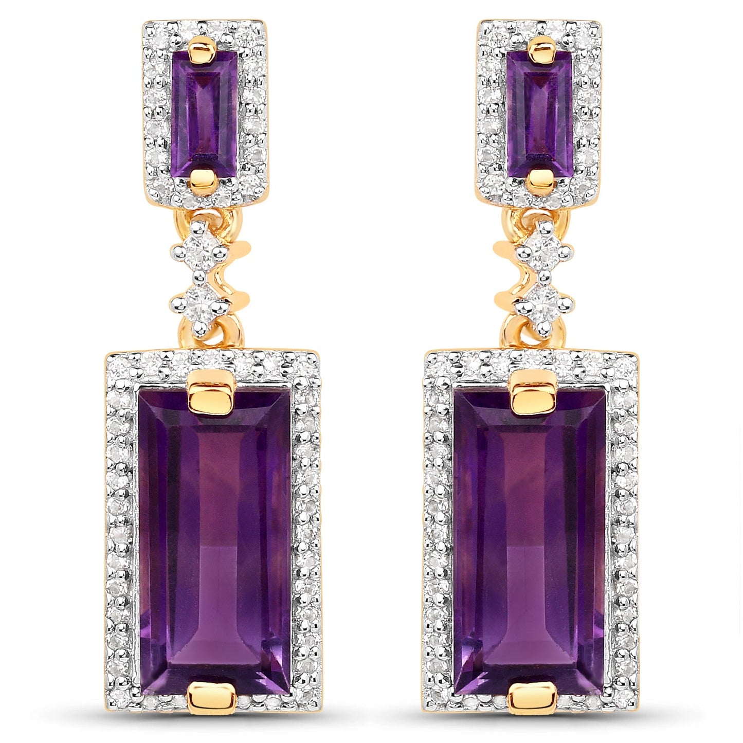 Boucles d'oreilles en or jaune 18K plaqué émeraude et topaze blanche