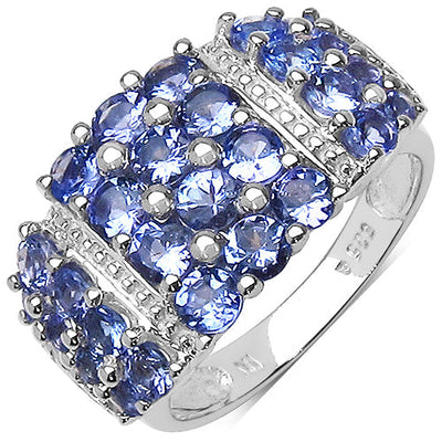 2.06 Carat Genuine Tanzanite Cluster Ring in Sterling Silver