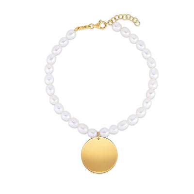 Bracelet en charme avec tag en perle en or jaune 14k