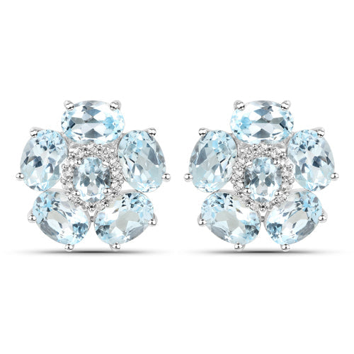 Boucles d'oreilles en topaze bleue et topaze blanche plaquées or blanc 18K