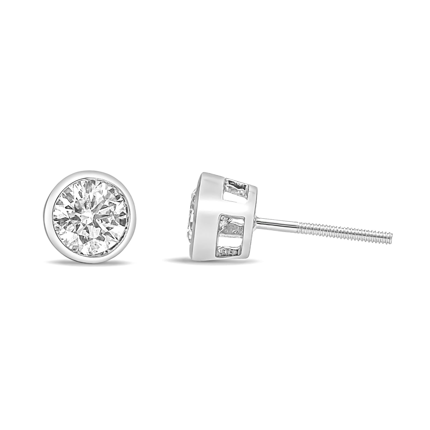 14K White Gold Lab Grown Diamond Bezel Solitaire Stud Earrings
