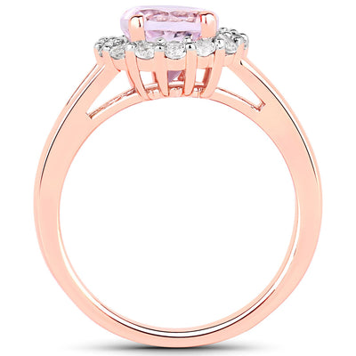 2.25 Carat Kunzite & White Topaz Sterling Silver Engagement Ring
