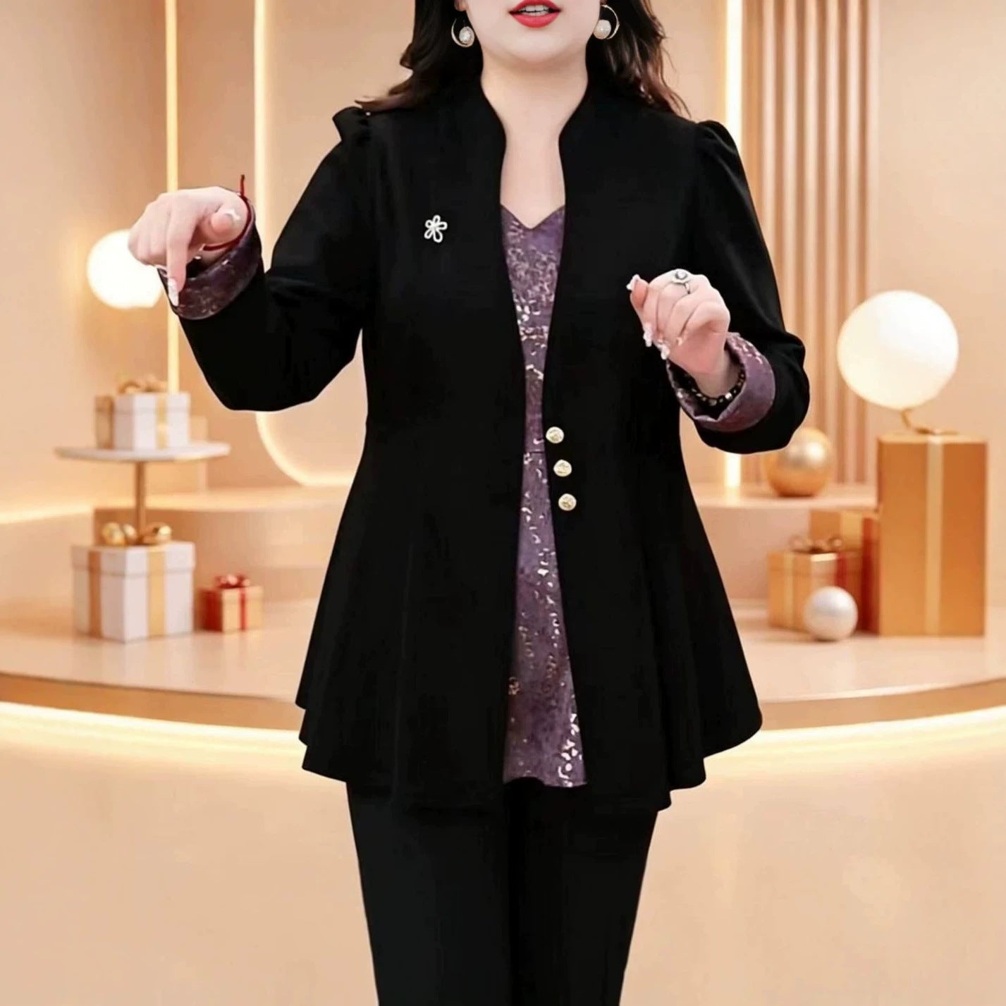 Manteau noir élégant ajusté pour un style quotidien