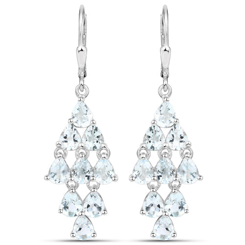 3.96 Carat Genuine Aquamarine Sterling Silver Earrings