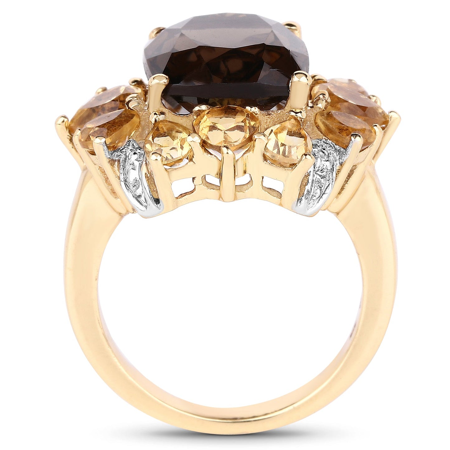 14K Yellow Gold Plated Smoky Quartz & Citrine Cocktail Ring