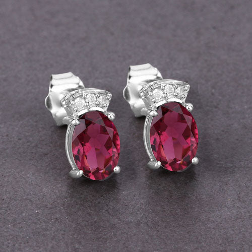 1.35 Carat Genuine Pink Tourmaline & White Diamond Earrings in 14K White Gold