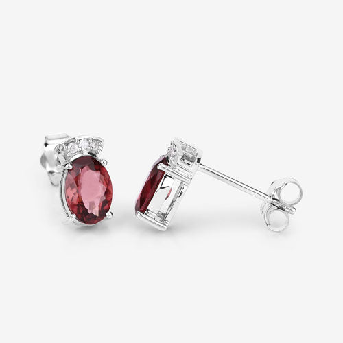 1.35 Carat Genuine Pink Tourmaline & White Diamond Earrings in 14K White Gold