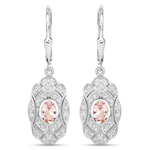 1.04 Carat Genuine Morganite and White Topaz Earrings