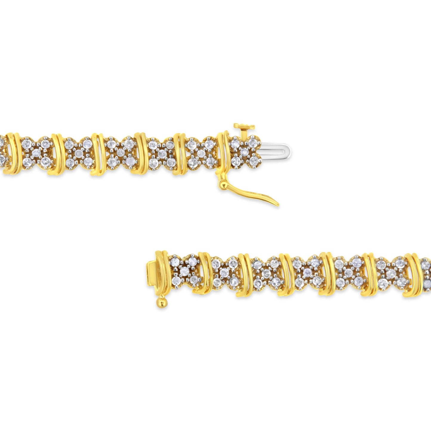 Pulsera de Clúster de Diamantes de Plata Esterlina Baño de Oro de 10K