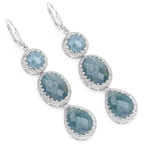 Boucles d'oreilles en argent sterling avec aquamarine laiteux de 21,32 carats