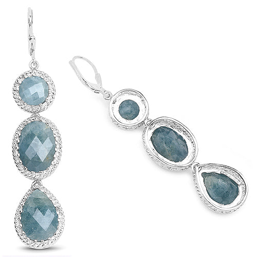 Boucles d'oreilles en argent sterling avec aquamarine laiteux de 21,32 carats