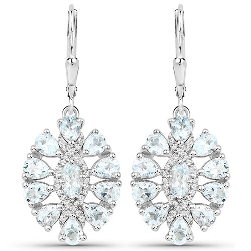 Elegant 2.93 Carat Aquamarine & White Topaz Sterling Silver Earrings