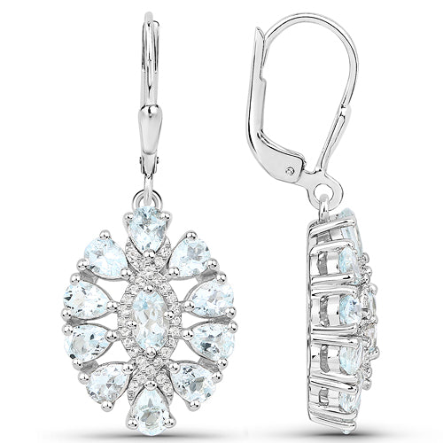 Elegant 2.93 Carat Aquamarine & White Topaz Sterling Silver Earrings