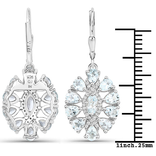 Elegant 2.93 Carat Aquamarine & White Topaz Sterling Silver Earrings
