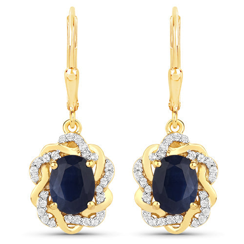 3.46 Carat Genuine Blue Sapphire and White Topaz Earrings