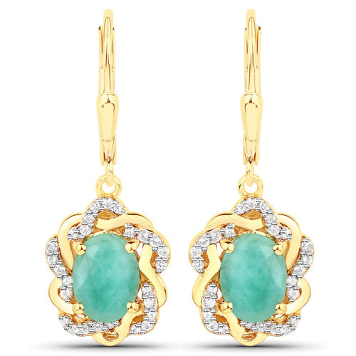 Elegant 2.36 Carat Genuine Emerald & White Topaz Earrings