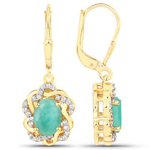 Elegant 2.36 Carat Genuine Emerald & White Topaz Earrings