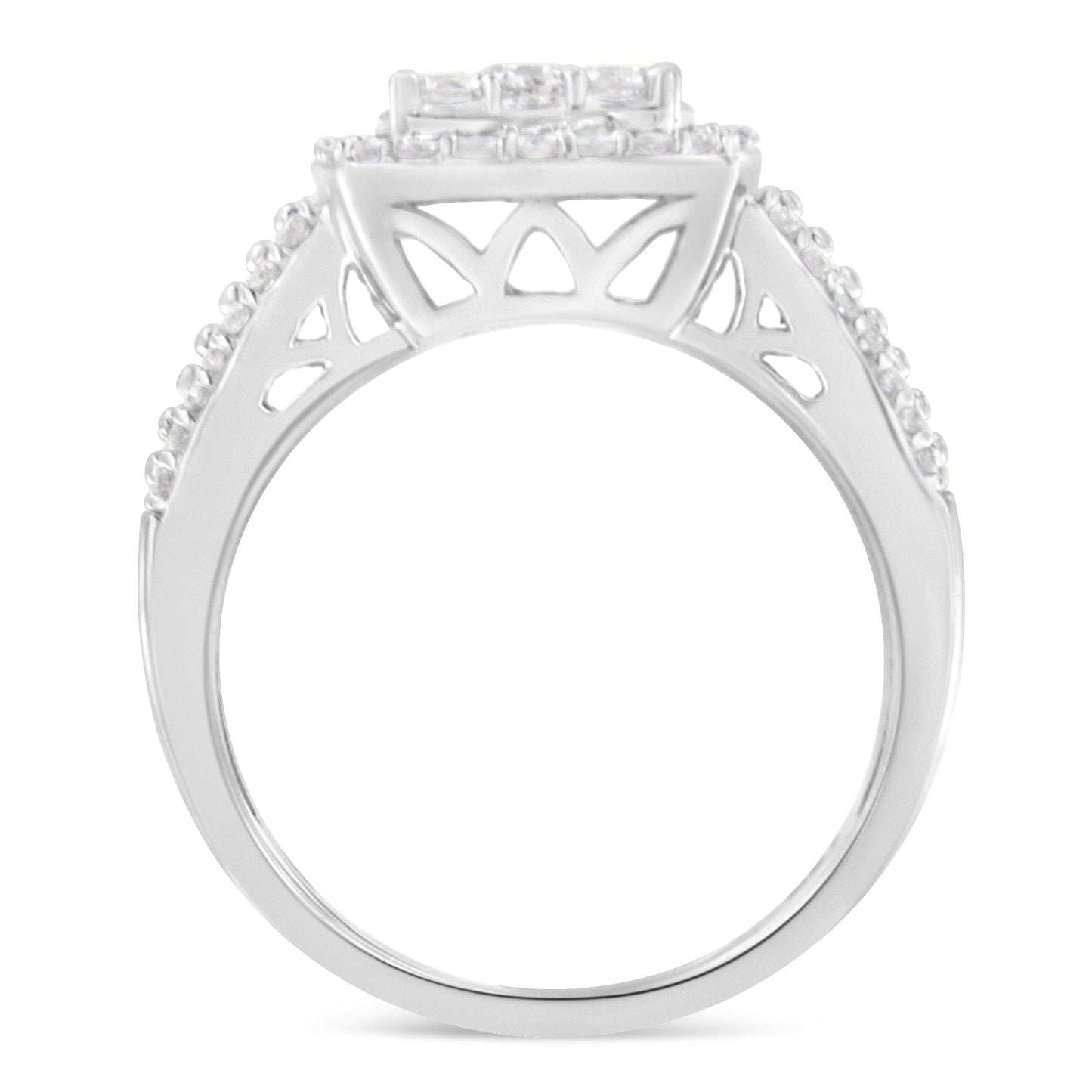 10K White Gold Diamond Cluster Engagement Ring - Size 6.75