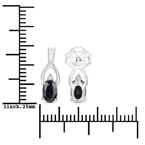 14K White Gold Plated Black Sapphire & Diamond Earrings
