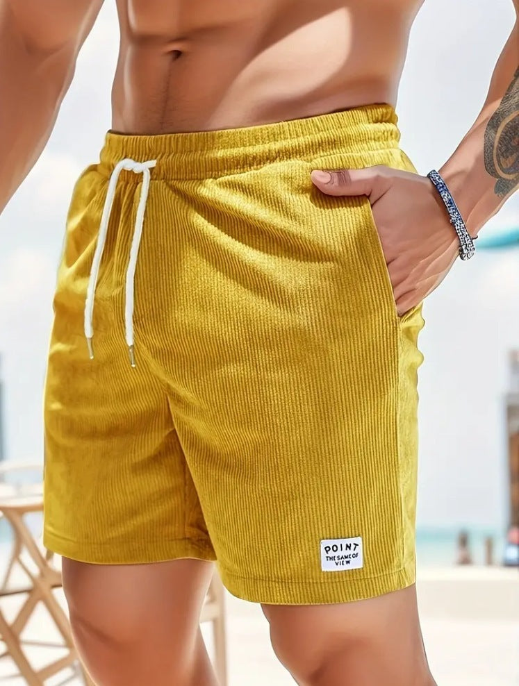 Lace-up Drawstring Corduroy Jogger Shorts for Men