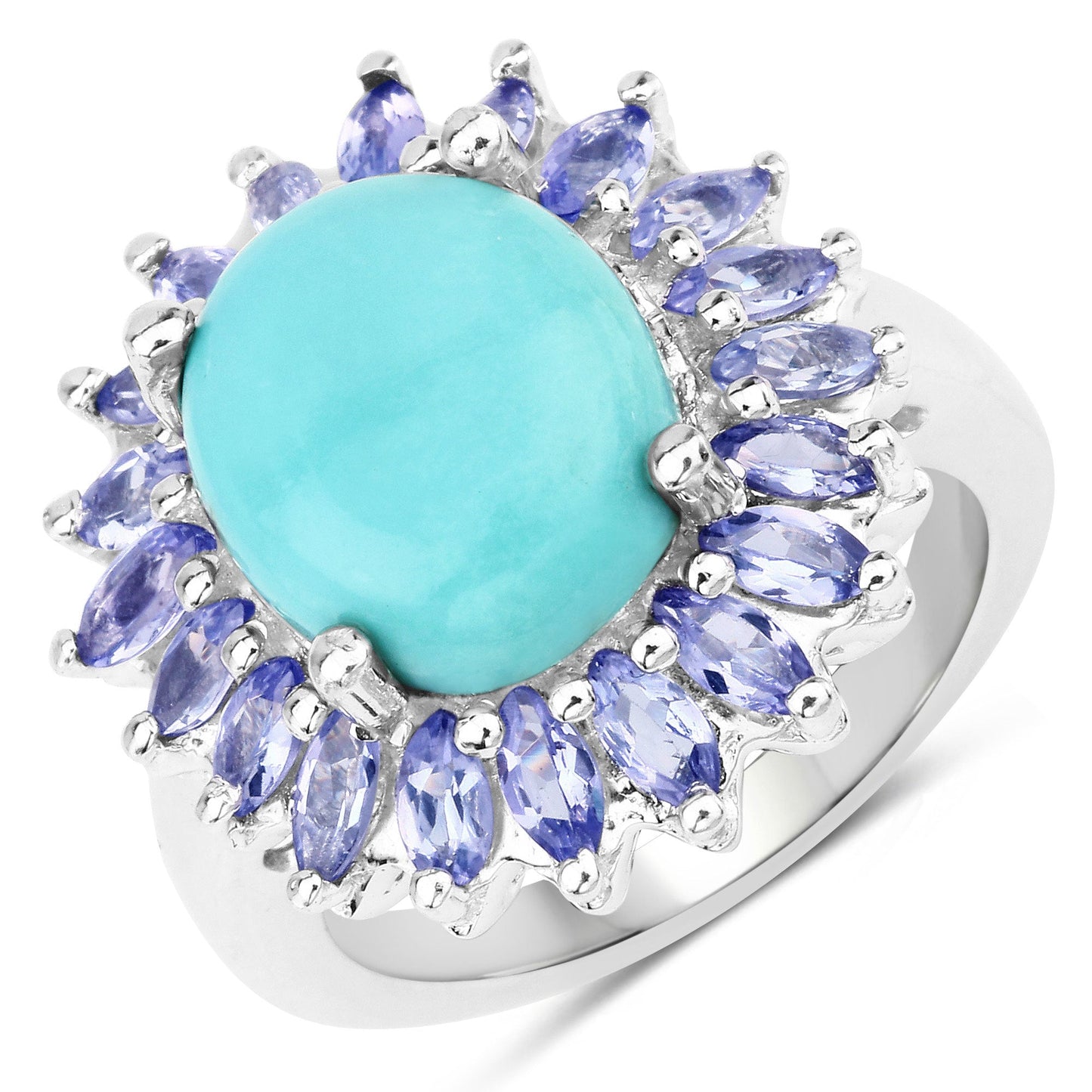 Bague de fiançailles en argent sterling Larimar et Tanzanite de 6,10 carats