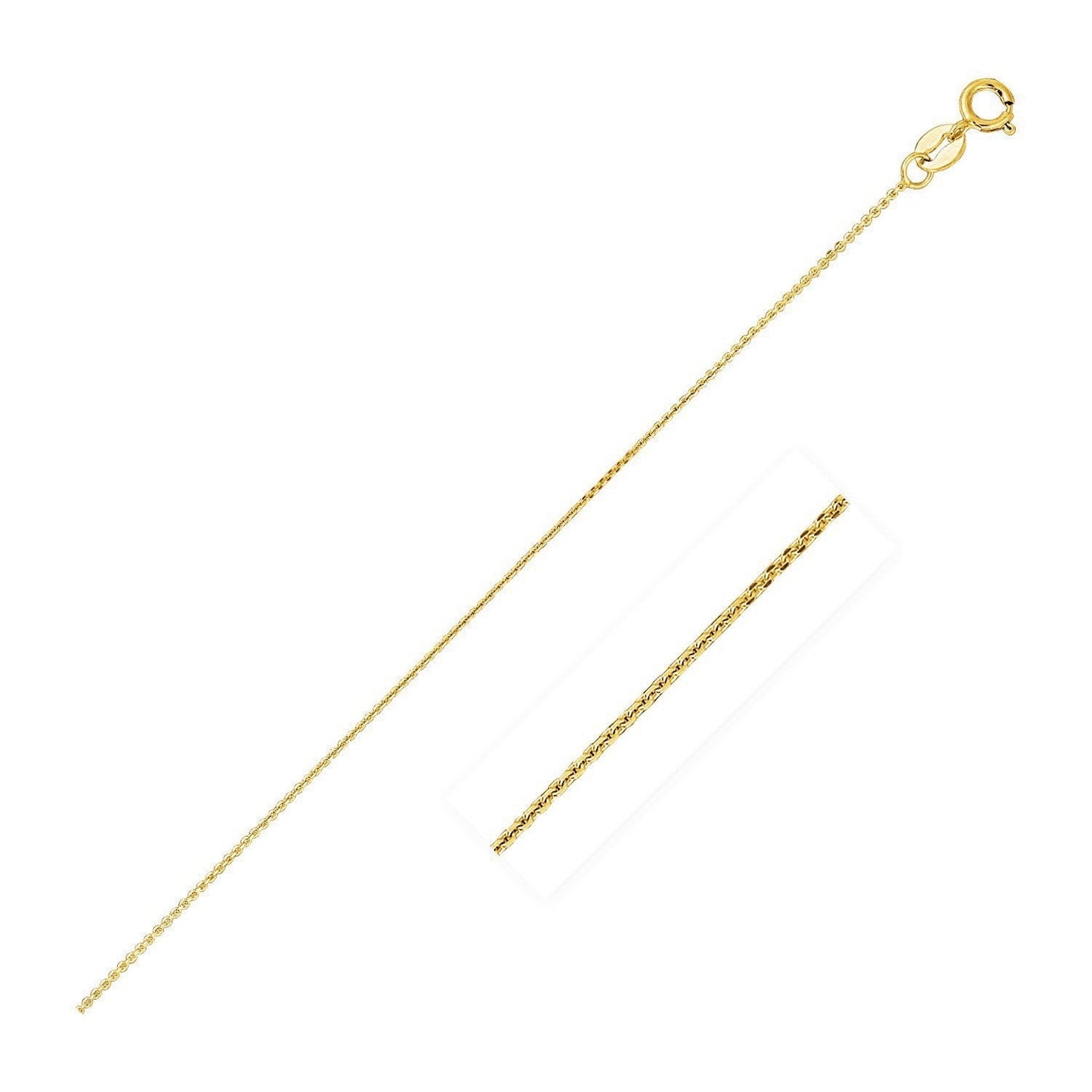 14k Yellow Gold Diamond Cut Cable Link Chain - 0.8mm