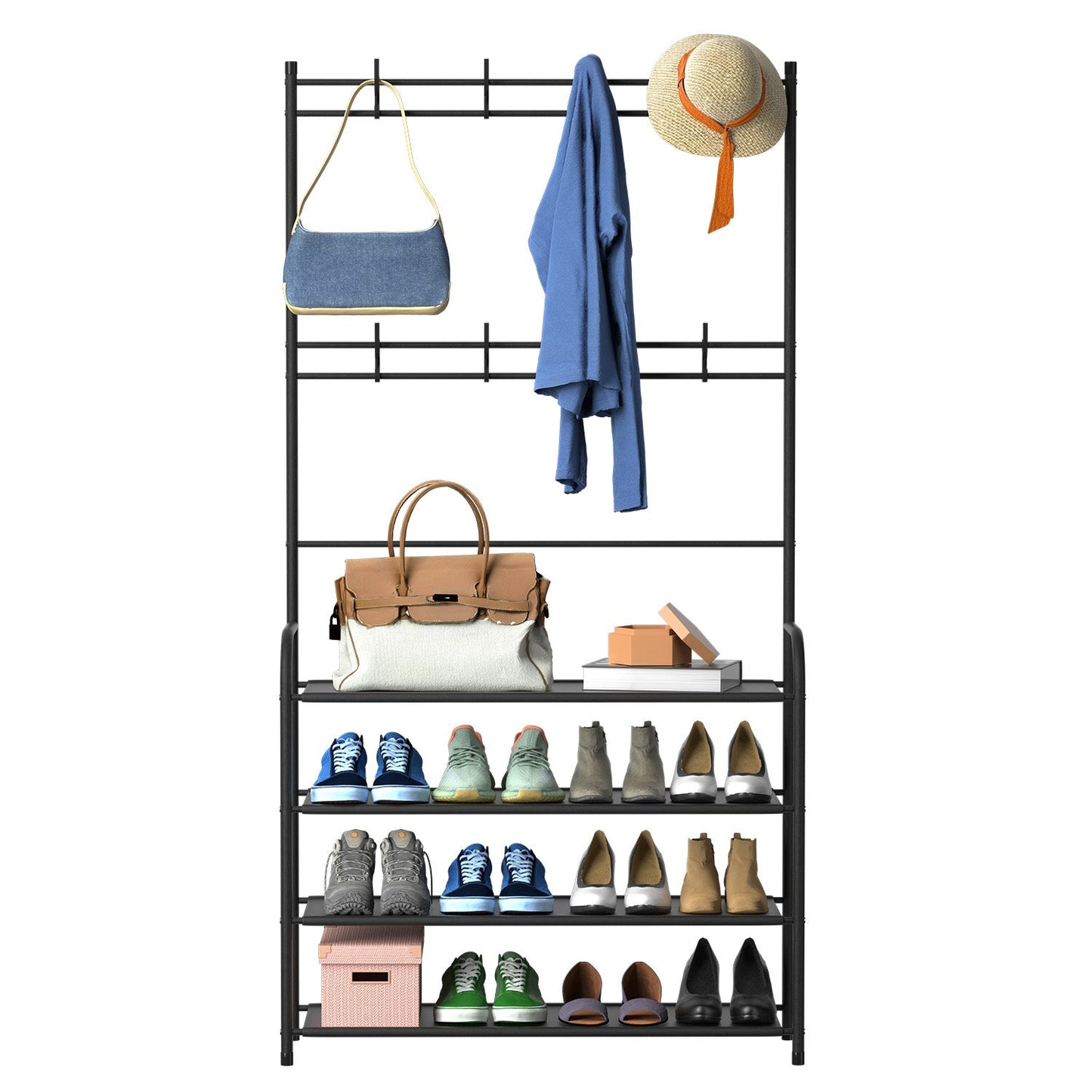 Entryway Coat and Shoe Rack - 4 Tier Freestanding Organizer