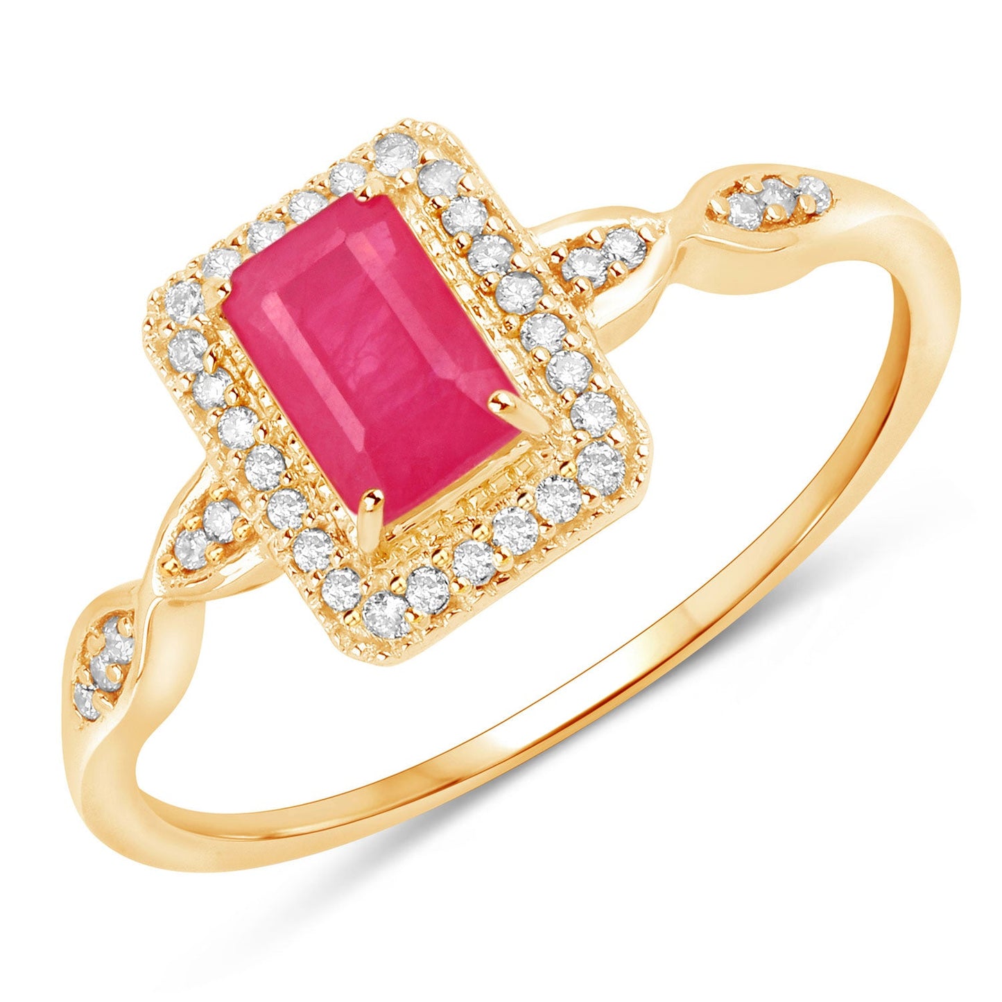 0.75 Carat Ruby and Diamond Halo Engagement Ring in 14K Gold