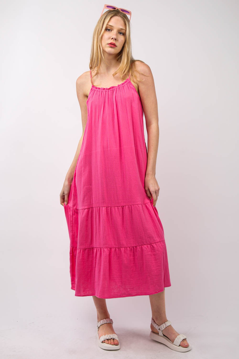 Robe Midi Cami A-Ligne à Volants – Style Estival Élégant