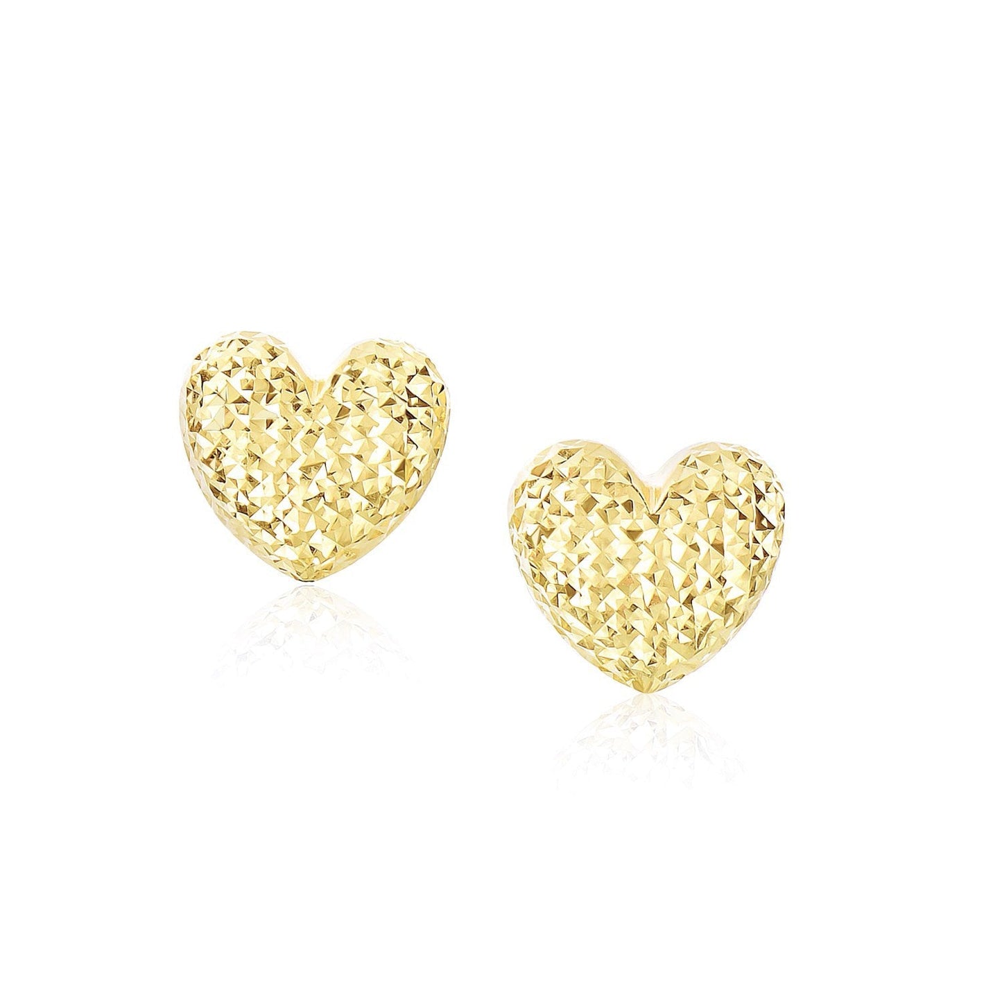 Boucles d'oreilles en or jaune 14k en forme de cœur gonflé avec des tailles de diamant