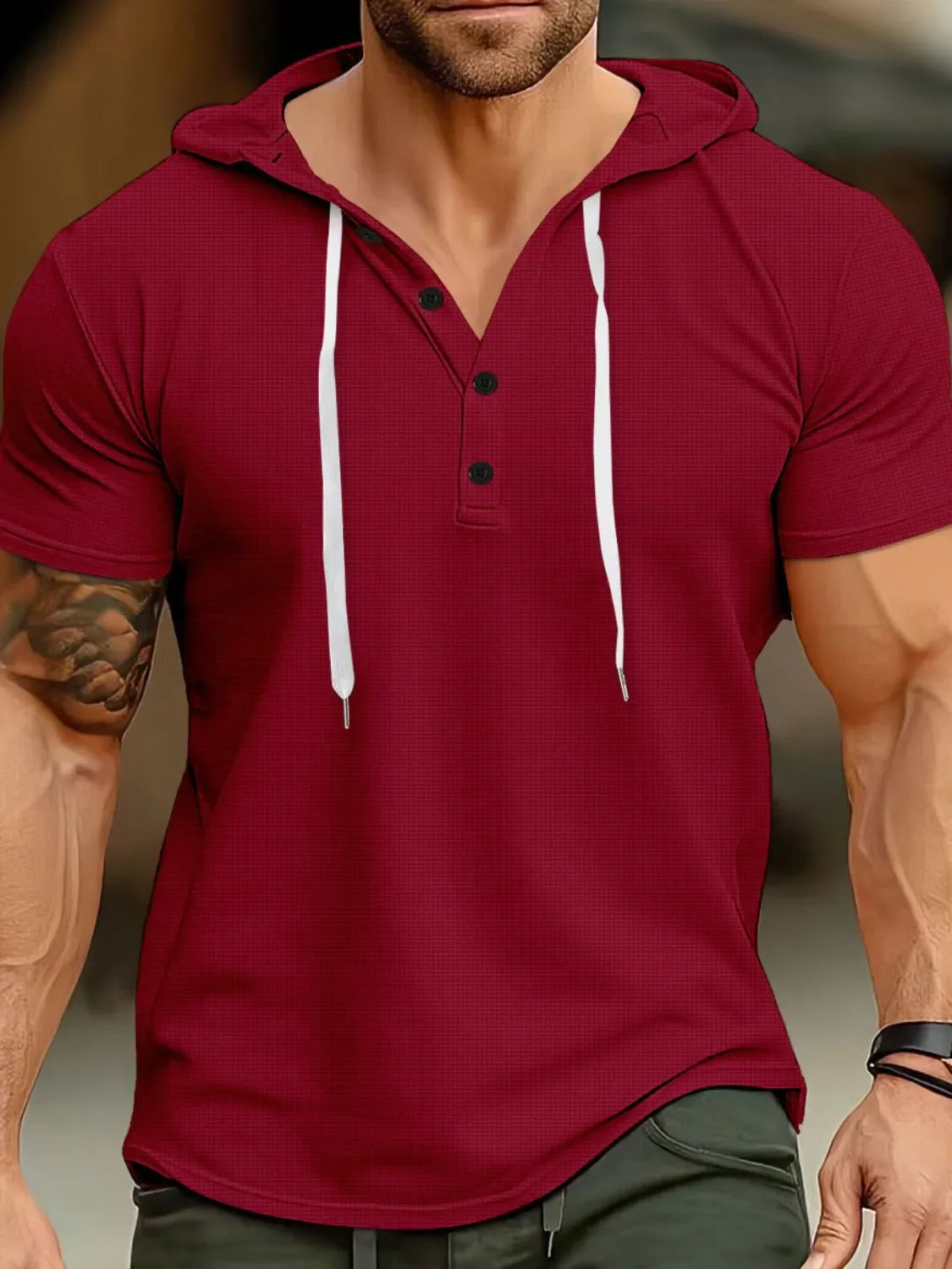 Men's Plus Size Drawstring Short Sleeve Hoodie