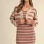 Ensemble de Cardigan Court Rayé et Robe Bodycon
