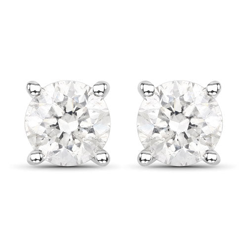 Boucles d'oreilles en diamant blanc véritable de 0,80 carat en or blanc 14 carats