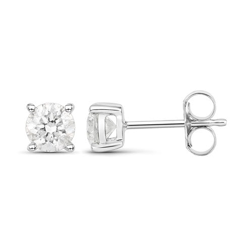 Boucles d'oreilles en diamant blanc véritable de 0,80 carat en or blanc 14 carats