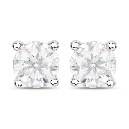 Boucles d'oreilles en diamant blanc véritable de 1,02 carat en or blanc 14K