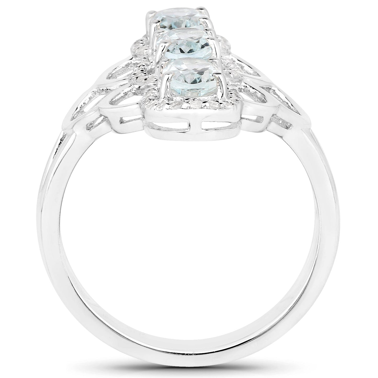 Bague en argent sterling avec aquamarine véritable de 1,54 carat et zircon blanc