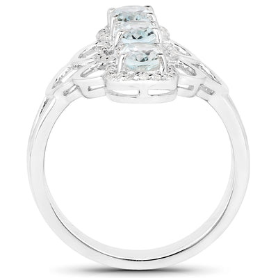 1.54 Carat Genuine Aquamarine & White Zircon Sterling Silver Ring