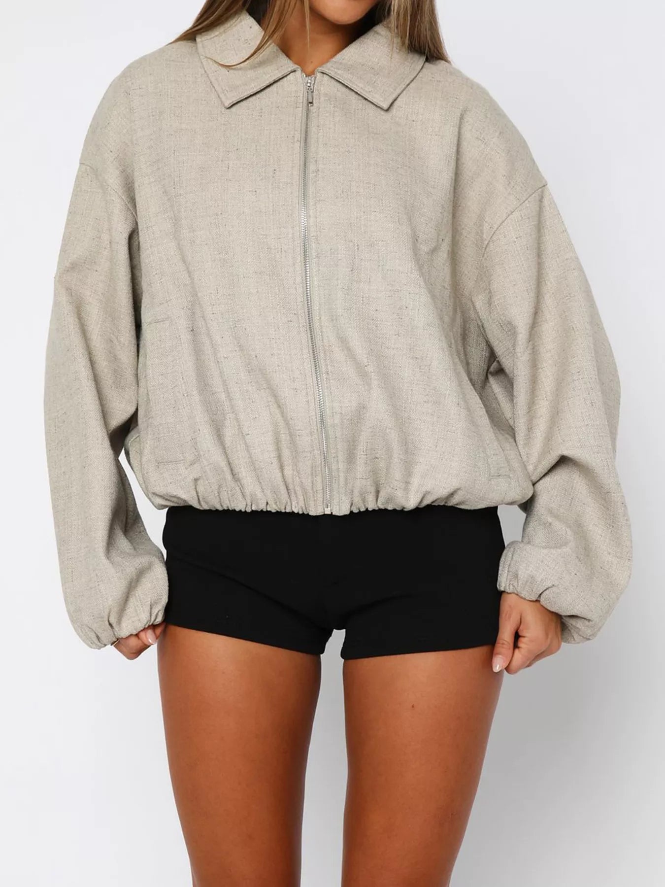 Veste surdimensionnée à fermeture éclair et épaules tombantes