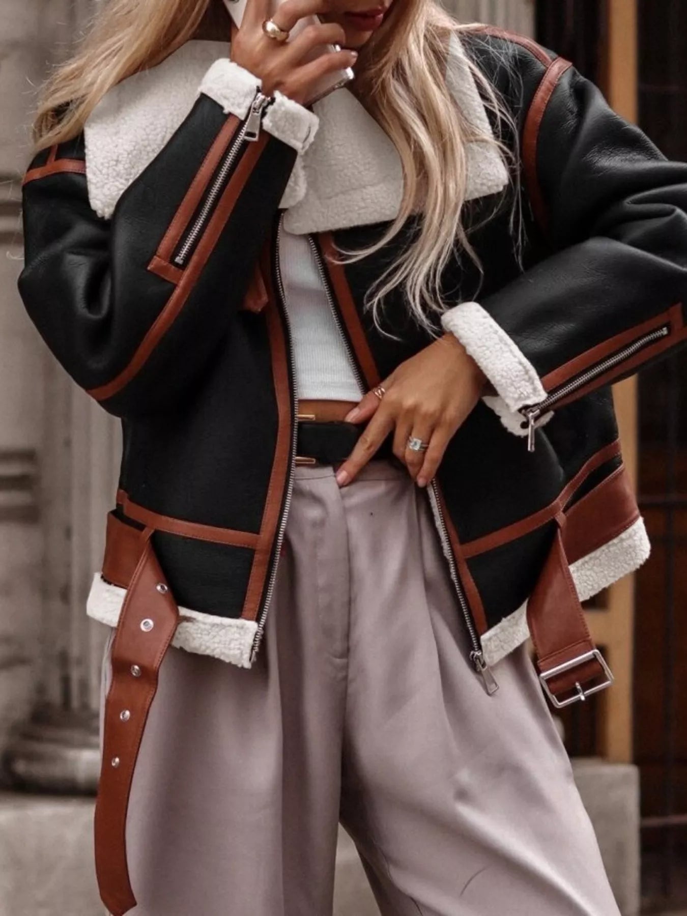 Veste zippée en shearling de première qualité