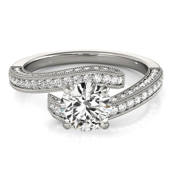 14k White Gold Round Diamond Bypass Engagement Ring