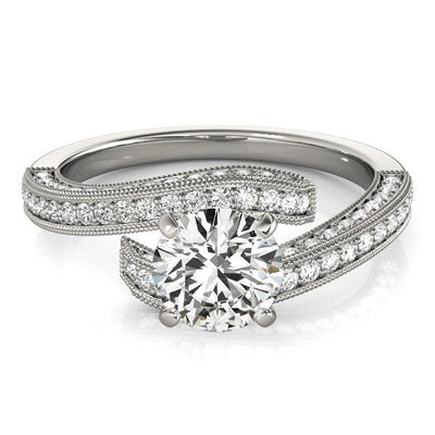 14k White Gold Round Diamond Bypass Engagement Ring
