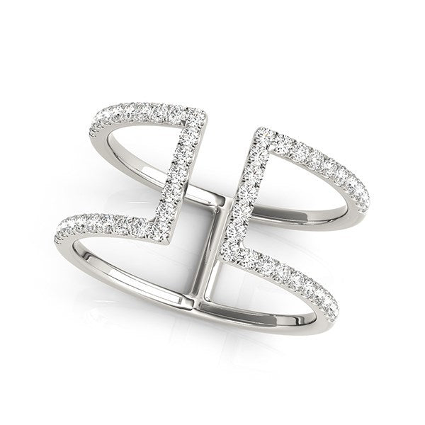 14k White Gold Modern Dual Band Diamond Engagement Ring