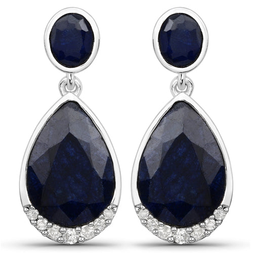 Elegant 7.90 Carat Dyed Sapphire & Diamond Earrings in Sterling Silver