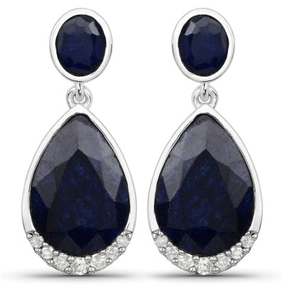 Pendientes de Zafiro Teñido y Diamante de 7.90 Quilates en Plata Esterlina