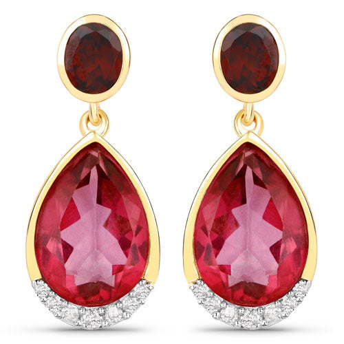 7.98 Carat Genuine Pink Topaz & Garnet Earrings in Sterling Silver