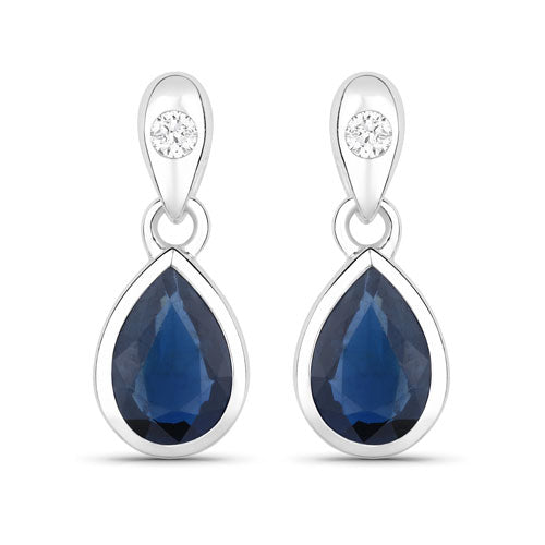 1.65 Carat Genuine Blue Sapphire and White Diamond Earrings