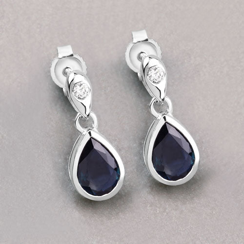 1.65 Carat Genuine Blue Sapphire and White Diamond Earrings